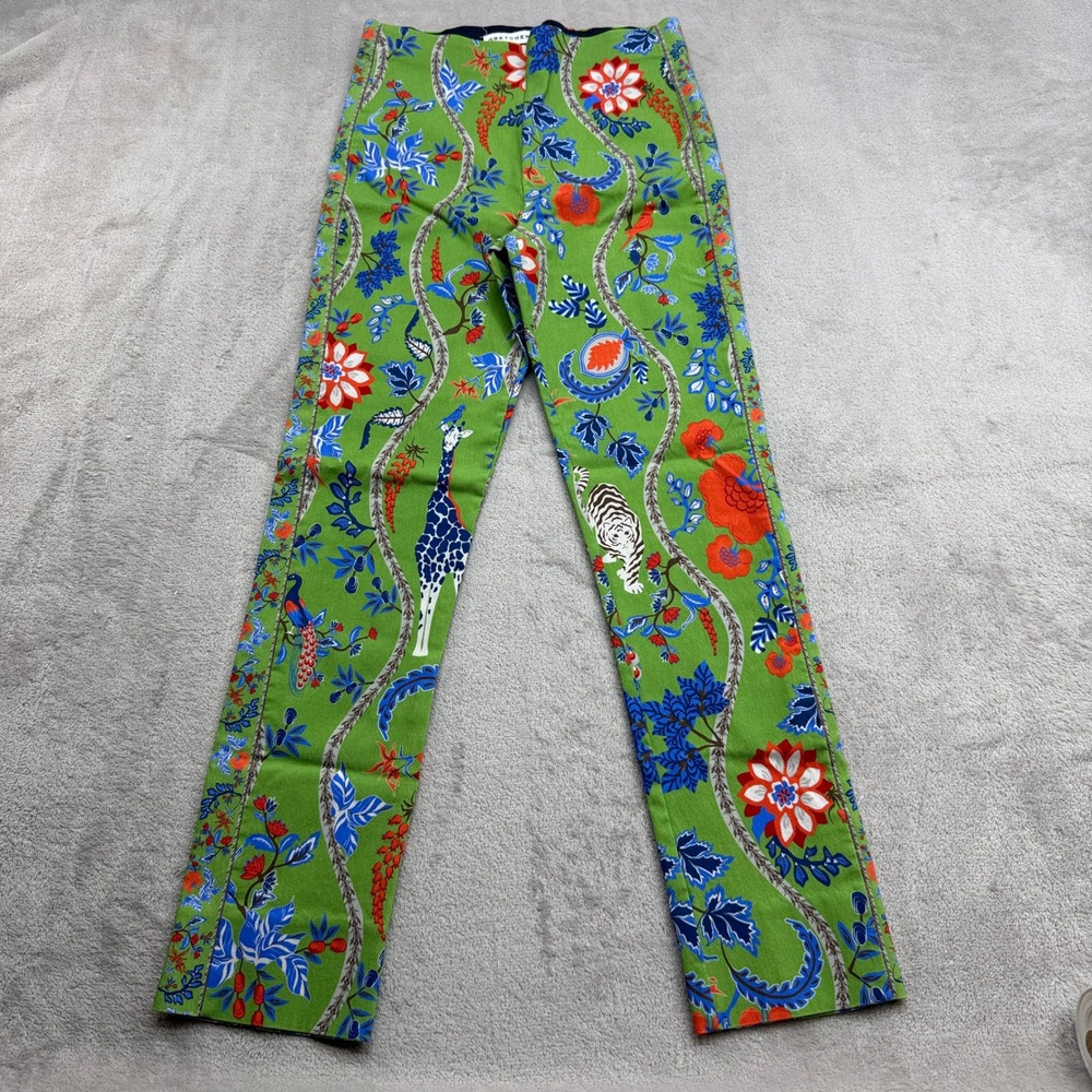 Gretchen Scott Ankle Pants Womens S Green Jungle Safari Core Giraffe Floral Bold